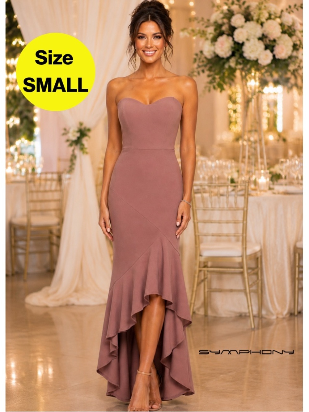 2/for $20 🪩 SYMPHONY Strapless Bodycon High-Low Formal Dress (Size Small)